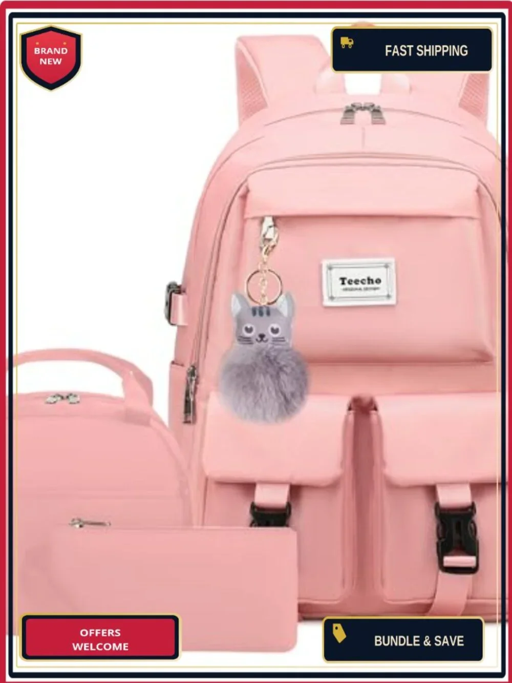 Waterproof Laptop Backpack Set with Lunch Bag & Pencil Case for Women